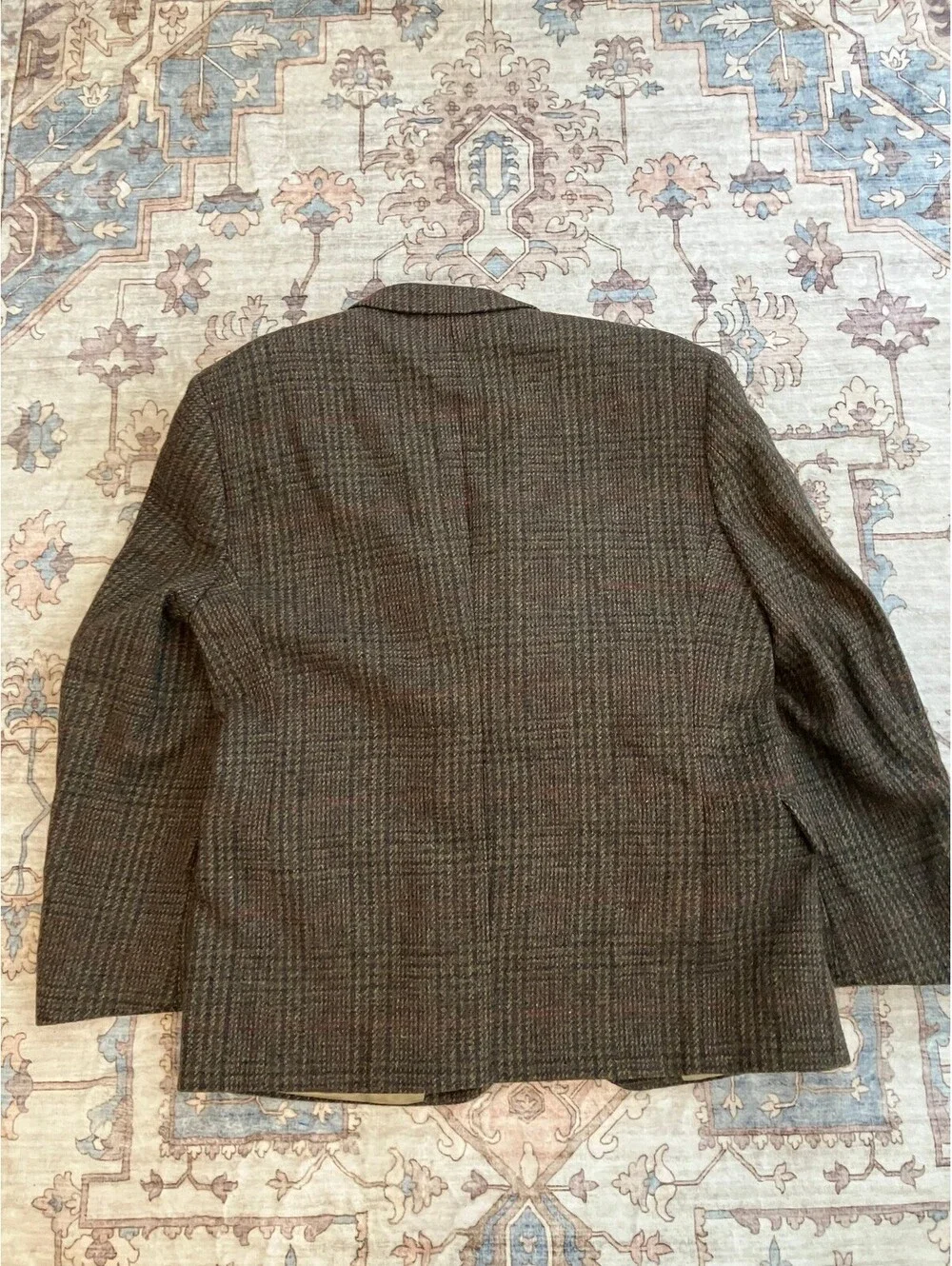 English Manor Mens 42S Brown Tweed Sport Coat Wool Plaid Blazer Two Button